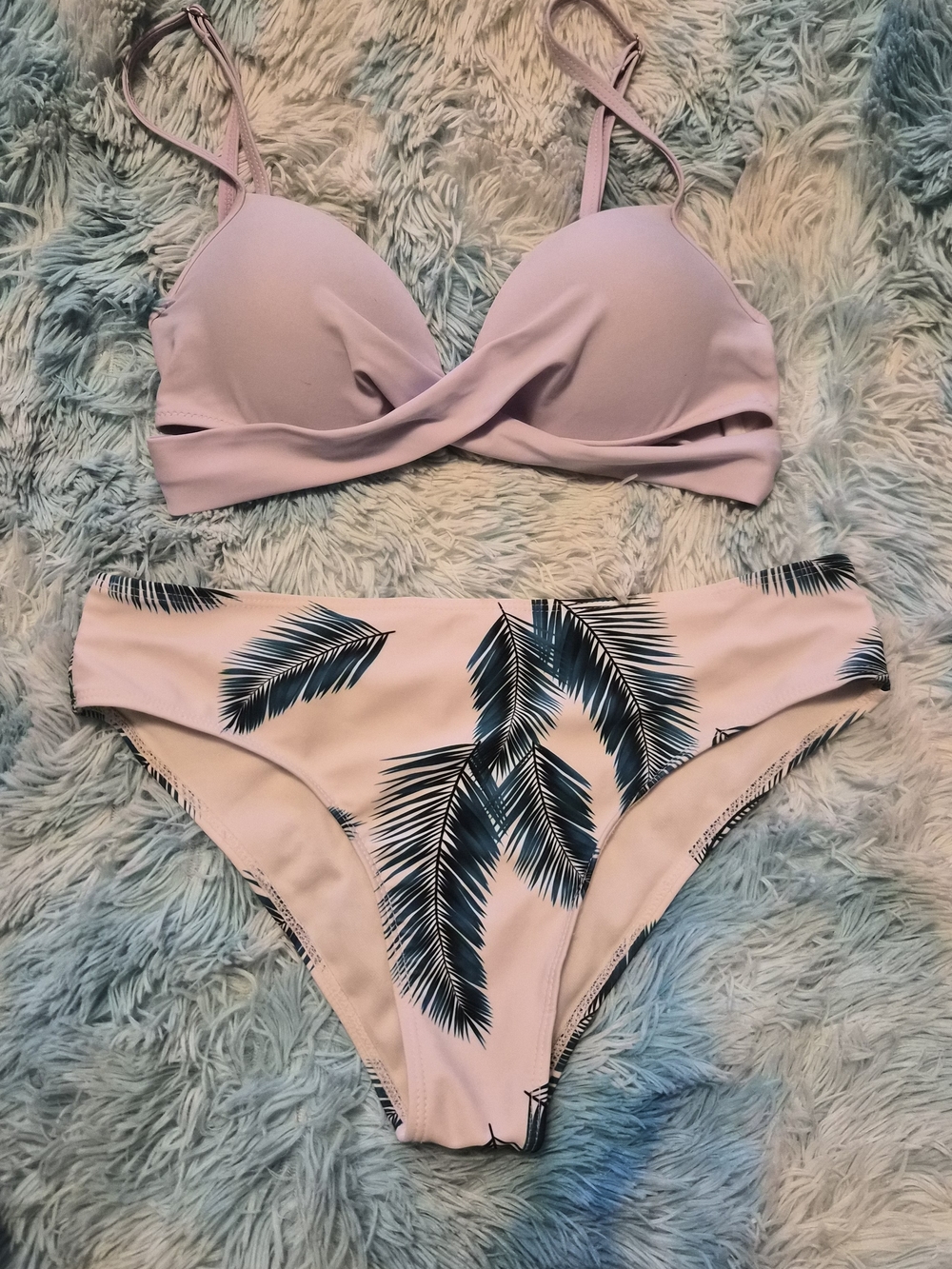 Light Purple Palm-Print Bikini Set - Women's Swim